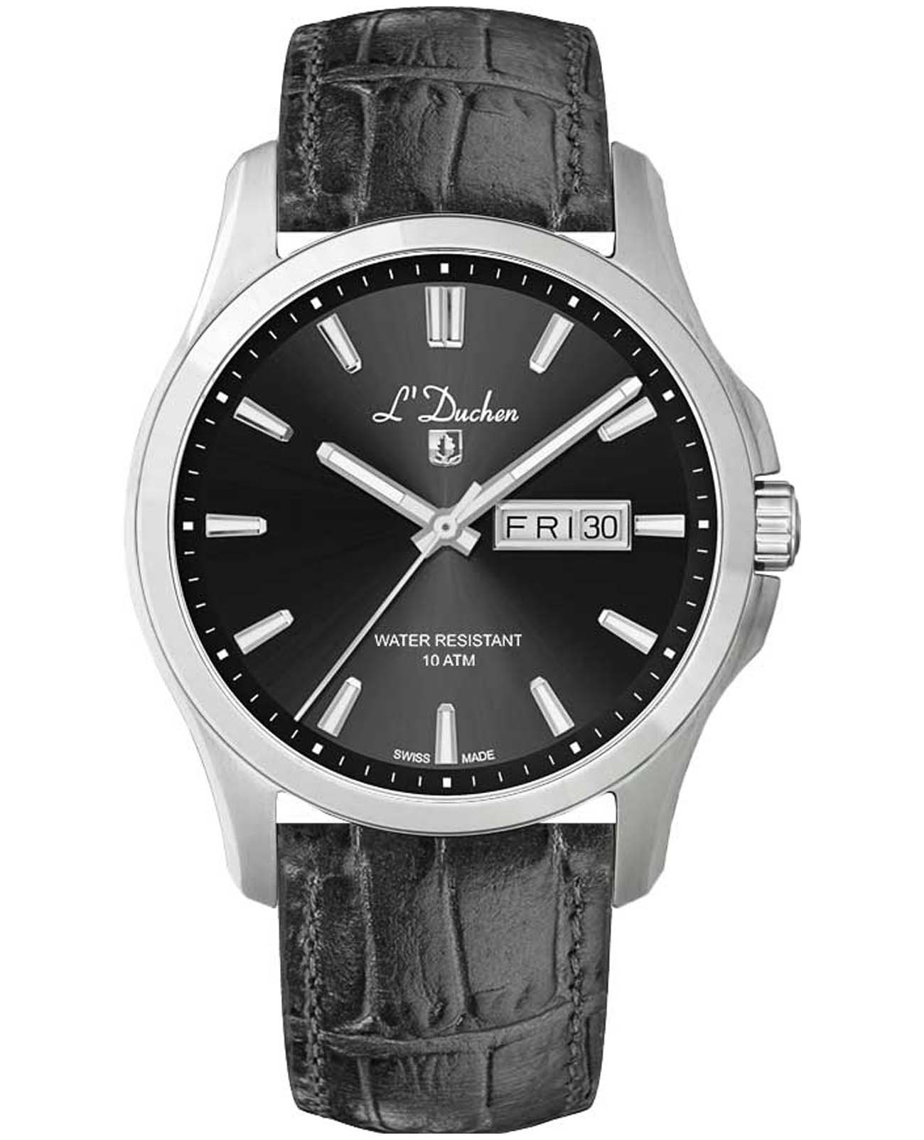 L'Duchen L'Duchen Dynamique D 261.11.31  D 261.11.31 кварцевые мужские часы черный циферблат, браслет кожаный — вид спереди